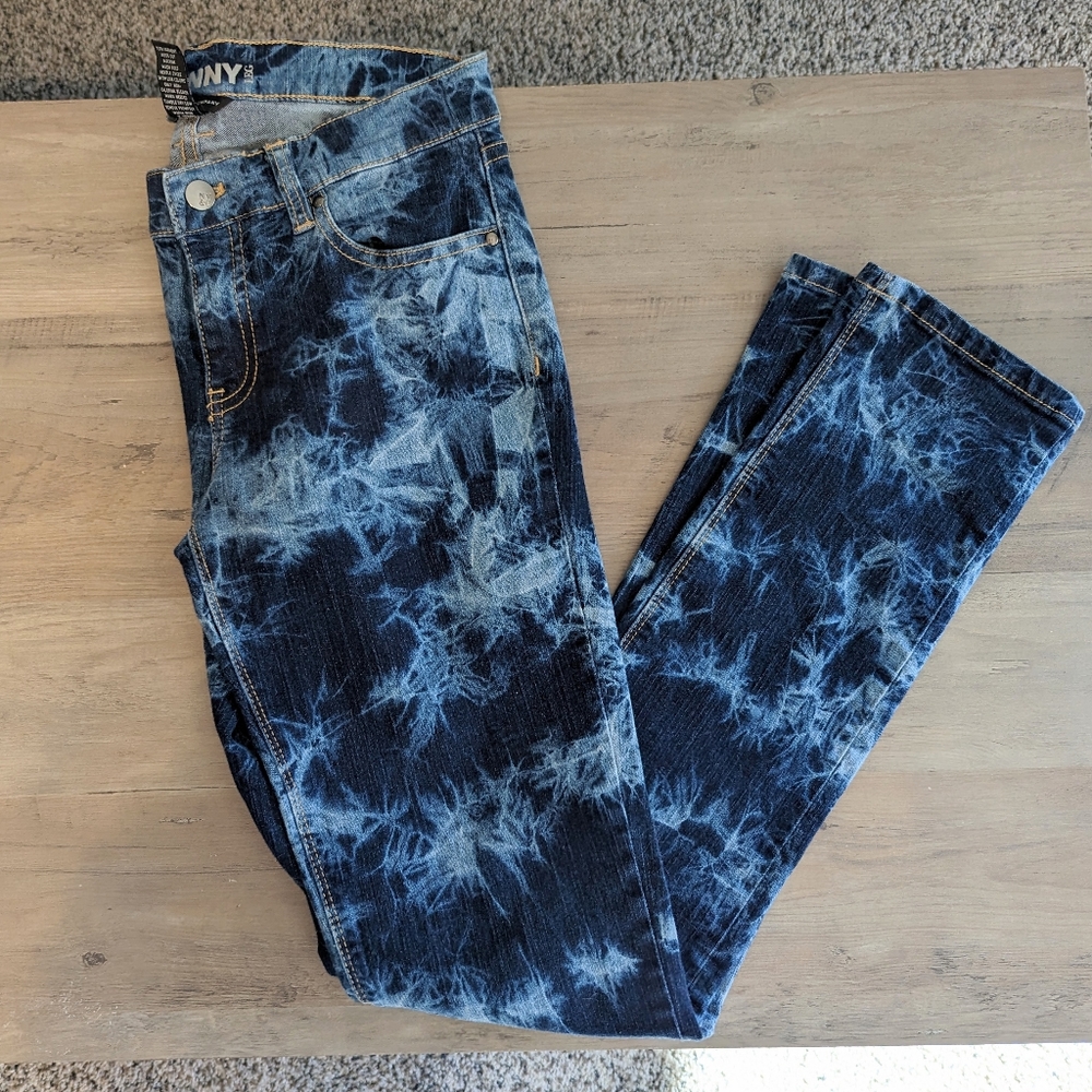 New York and Company Blue Tie Dye Low Rise Skinny Leg Jeans - Size 4 - Picture 2 of 7